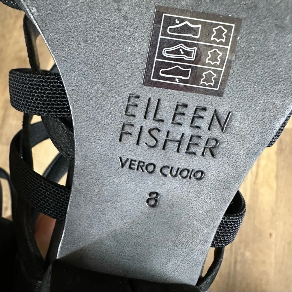 Eileen Fisher Fara Caged Leather Heeled Sandals